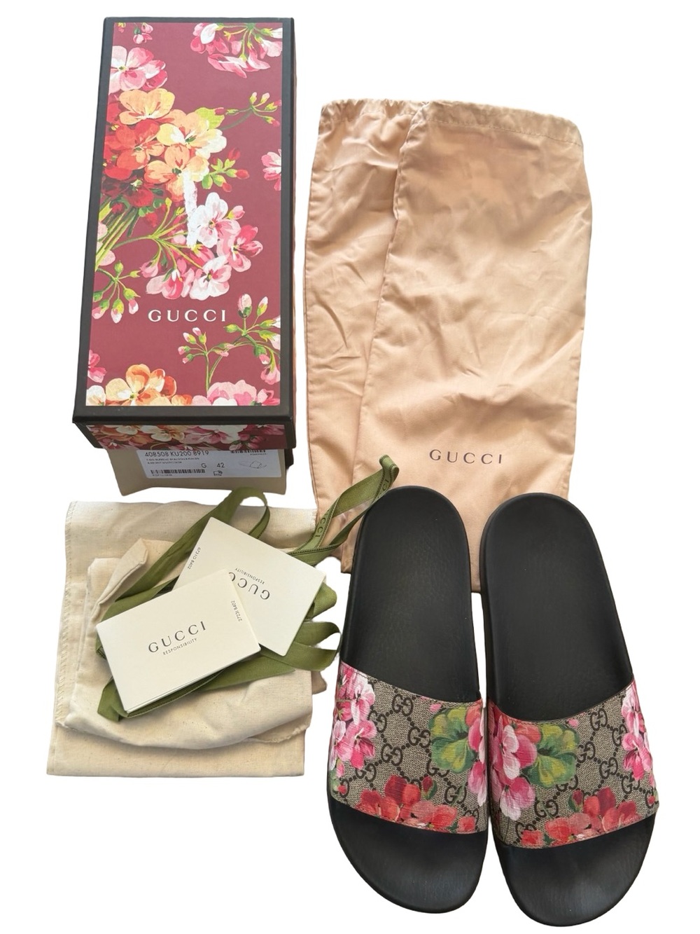 Authentic Gucci Floral Bloom GG Canvas Slide Sandals Size 42